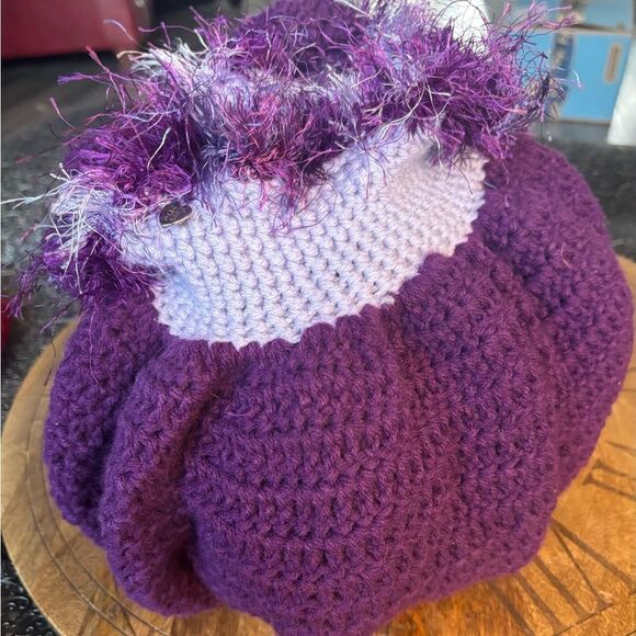 New! Handmade Crochet Round Purple Tote Bag - Picture 4 of 6